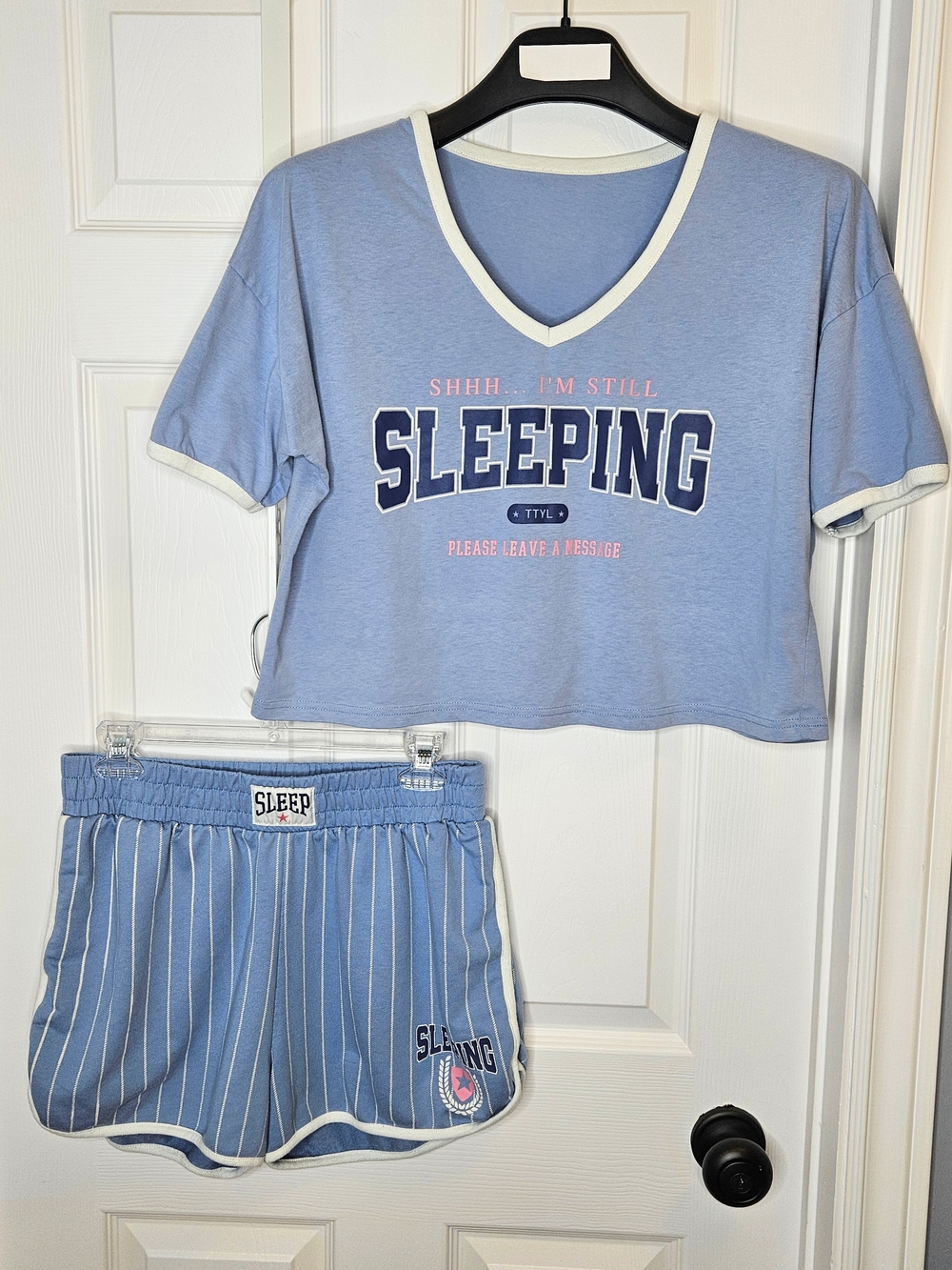 NOBO Crop Top Shorts Pajamas Light Blue Summer Cotton Pajama Set Size L